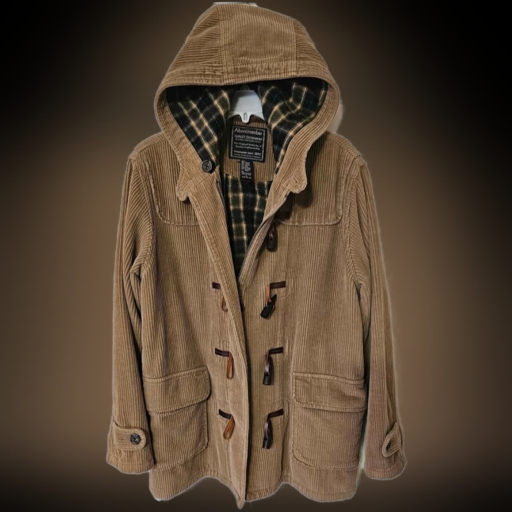 Abercrombie & Fitch Vintage Corduroy Flannel Lined Hooded Jacket w/ Toggles L